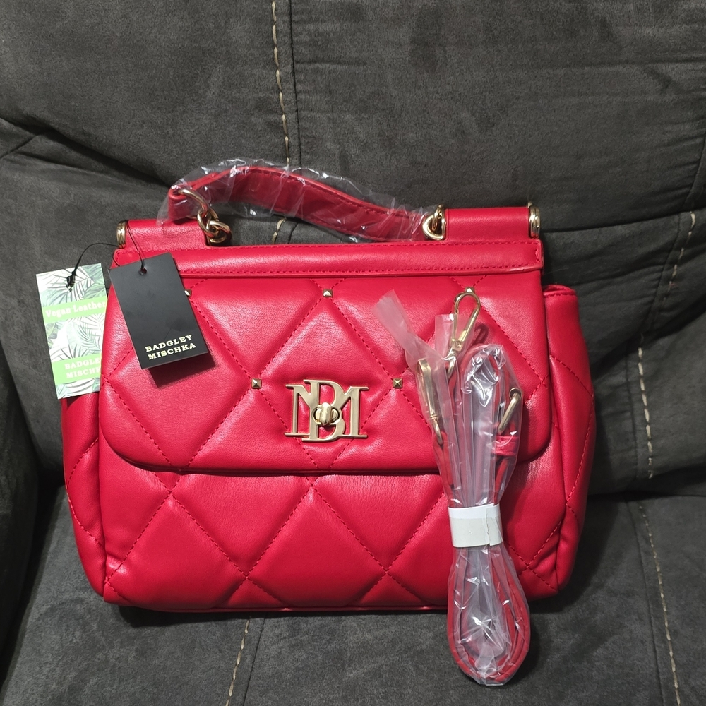 NWT Badgley Mischka Bold Red Quilted Shoulder Bag
